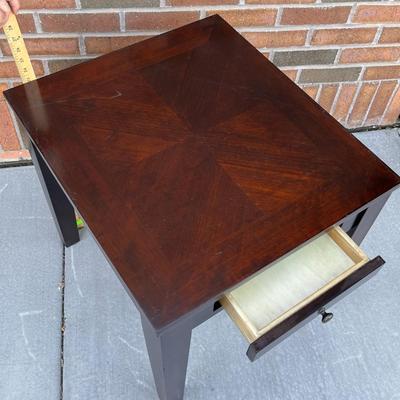 CONTEMPORARY ESPRESSO WOOD SIDE TABLE WITH DRAWER, PARQUET TOP