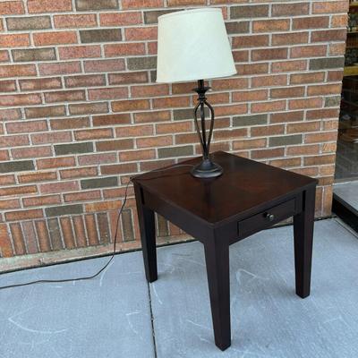 CONTEMPORARY ESPRESSO WOOD SIDE TABLE WITH DRAWER, PARQUET TOP
