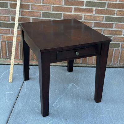 CONTEMPORARY ESPRESSO WOOD SIDE TABLE WITH DRAWER, PARQUET TOP