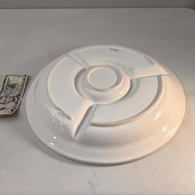 LARGE WHITE CERAMIC DIVIDED SERVING DISH MADE IN PORTUGAL