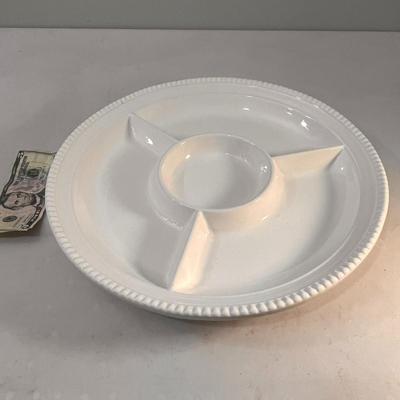 LARGE WHITE CERAMIC DIVIDED SERVING DISH MADE IN PORTUGAL
