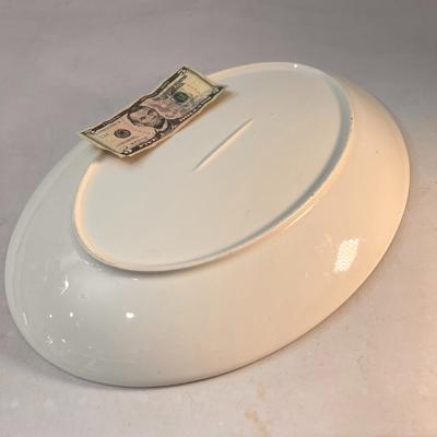 LARGE WHITE OVAL SERVING PLATTER WITH WOOD GRAIN PATTERN 