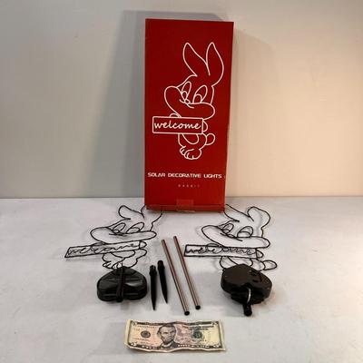 SOLAR POWERED RABBIT â€œWELCOMEâ€ SIGN x 2 NEW IN BOX
