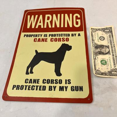 METAL â€œWARNING PROPERTY PROTECTED BY CANE CORSOâ€ DOG SIGN
