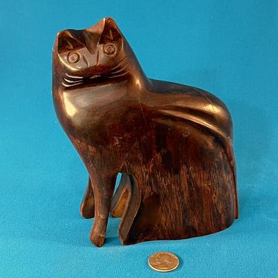 INTERESTING CARVED IRONWOOD CAT FIGURE
