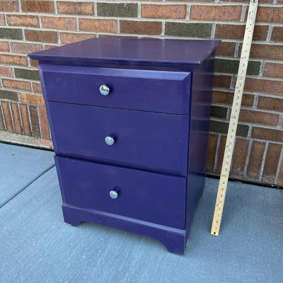 3-DRAWER NIGHT STAND PAINTED PURPLE, METAL KNOBS 