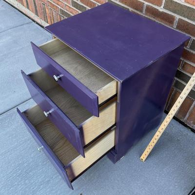 3-DRAWER NIGHT STAND PAINTED PURPLE, METAL KNOBS 
