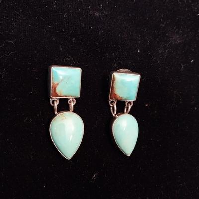 INCA TURQUOISE AND STERLING PIERCED EARRINGS