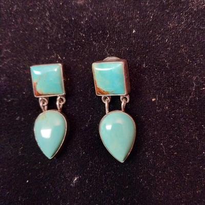 INCA TURQUOISE AND STERLING PIERCED EARRINGS