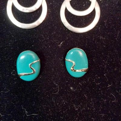 STERLING 3 RING EARRINGS AND TEAL COLORED PAIR