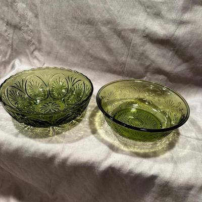 Green glass floral bowls