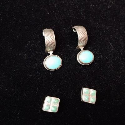 2 PAIRS OF TURQUOISE AND STERLING  EARRINGS