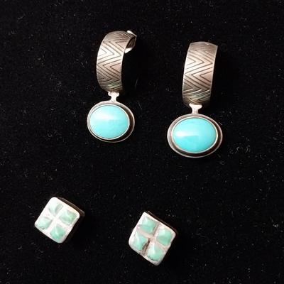 2 PAIRS OF TURQUOISE AND STERLING  EARRINGS