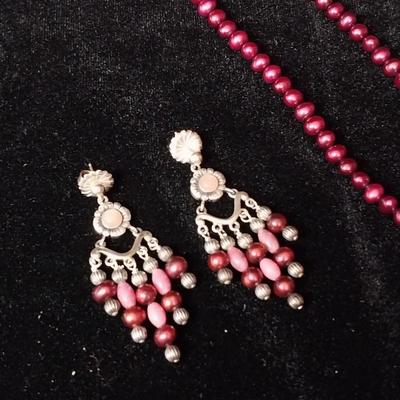 BEADED NECKLACE AND MATCHING EARRINGS WITH STERLING ACCENTS