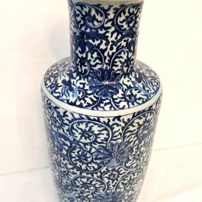 Lot #61 Decorative Blue/White Vase with Asian Styling