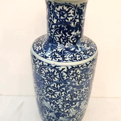 Lot #61 Decorative Blue/White Vase with Asian Styling