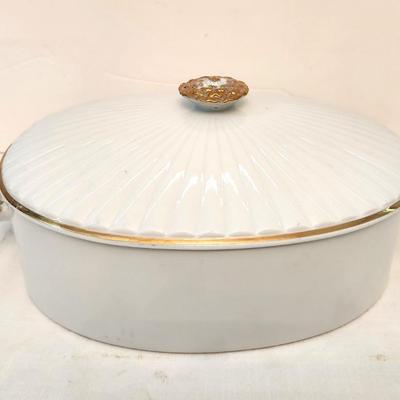 Lot #62 Vintage porcelain Covered Dish - Gold trim