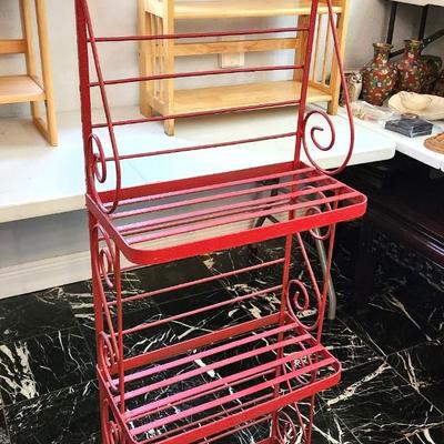 Lot #63  Contemporary Red Metal Baker's Rack/Plant Stand