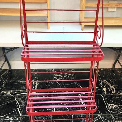 Lot #63  Contemporary Red Metal Baker's Rack/Plant Stand
