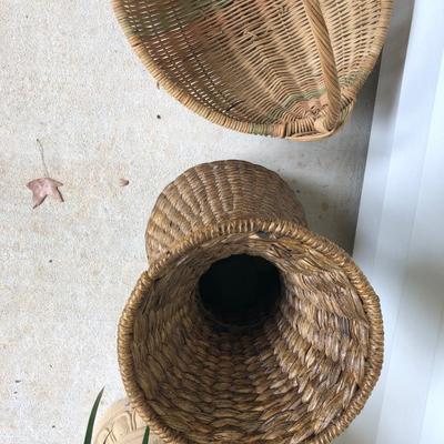 Two large wicker floor basket/vase.