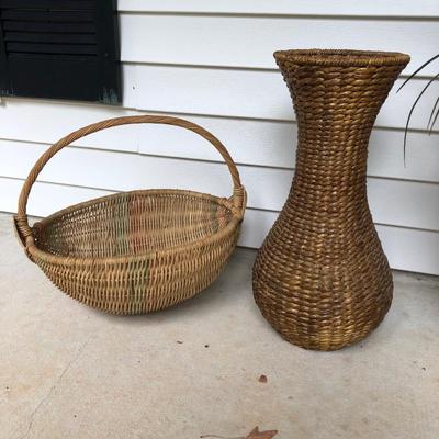 Two large wicker floor basket/vase.