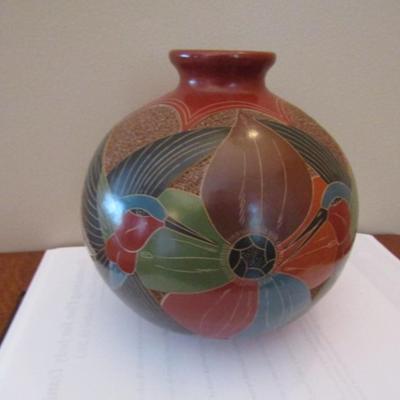 Pottery Vase with Metal Stand- Possible Roger Calero- Approx 6 1/4