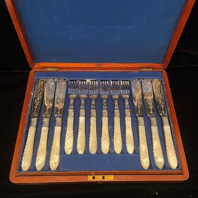 Baccarat Crystal & Victorian Silverplate Mother of Pearl Flatware (LR-MG)