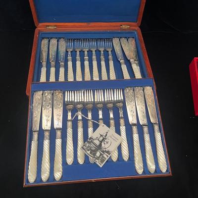 Baccarat Crystal & Victorian Silverplate Mother of Pearl Flatware (LR-MG)