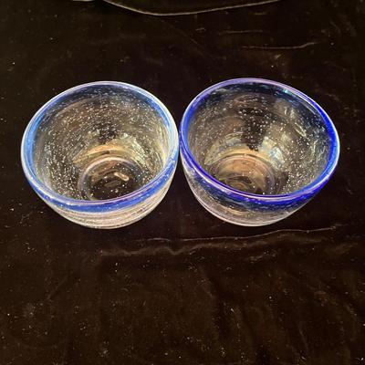 Floral Design Glasses & Unique Signed Glass Bowl (LR-MG)