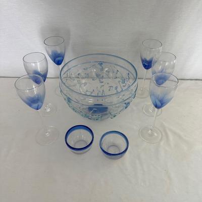 Floral Design Glasses & Unique Signed Glass Bowl (LR-MG)