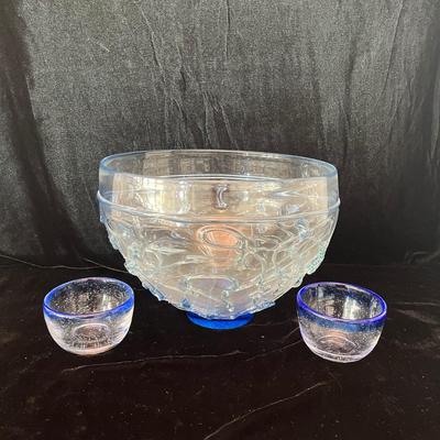 Floral Design Glasses & Unique Signed Glass Bowl (LR-MG)