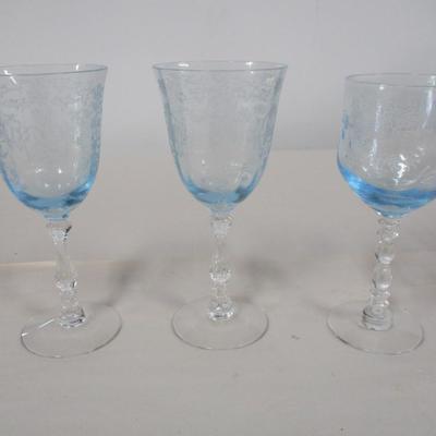 Fostoria Blue Etched Glasses
