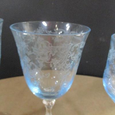 Fostoria Blue Etched Glasses