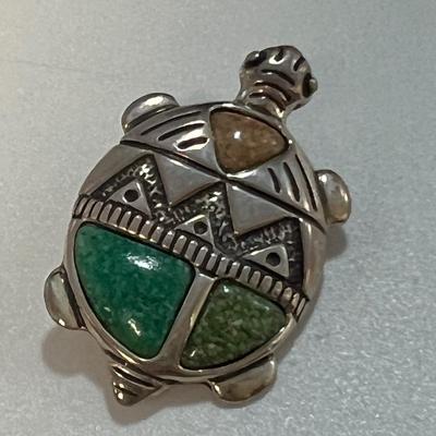 Beaded 925 Necklace with Turtle Pendant & 925 Turtle Brooch (B4-RG)