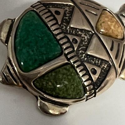 Beaded 925 Necklace with Turtle Pendant & 925 Turtle Brooch (B4-RG)