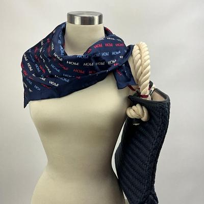 409 Talbots Navy Tote with Rope Handles & Hope Scarf