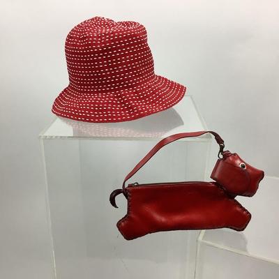 413 Red Leather Dog Purse & J. Crew Hat