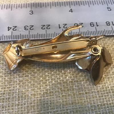 Vintage CORO HAND Pin Brooch Hand Holding Rose Flower Gold Tone