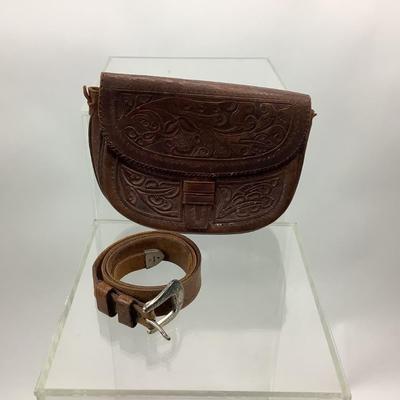 420 Vintage Justin's Embossed Leather Belt & Boho Handbag