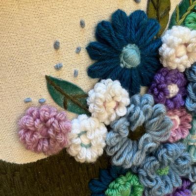 Floral in pot crewel picture