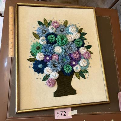 Floral in pot crewel picture