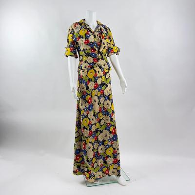 Lot 602 Vintage Floral Dress with Matching Jacket ( very fragile )
