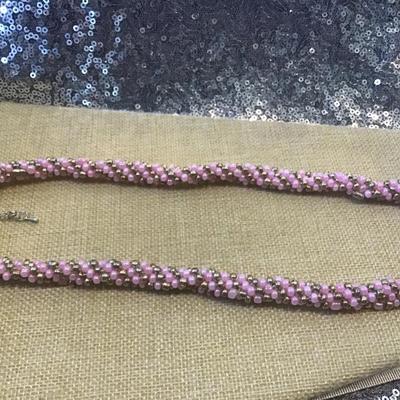 Pink Glass Gold Bead Twist Fashion