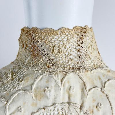 Lot 603 Antique Victorian Cotton Embroidered Dress with Wired Lace Collar