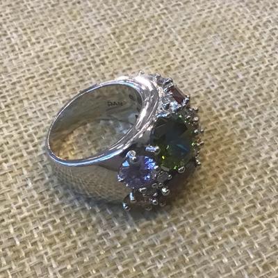 NVC Nataliya V Collister Rhodium Plated  Multicolor CZ Cluster Dome Ring