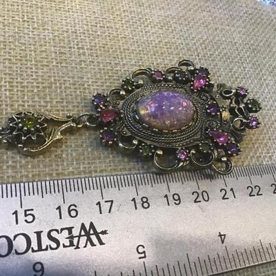 1960s Sarah Coventry Antiqued Contessa Pink Confetti Faux Opal Pendant/ Brooch