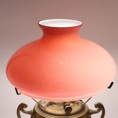 Pair of Pink Cased Tam O Shanter Glass Kerosene Lamp Shades