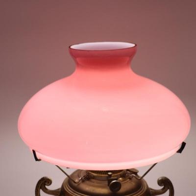 Pair of Pink Cased Tam O Shanter Glass Kerosene Lamp Shades