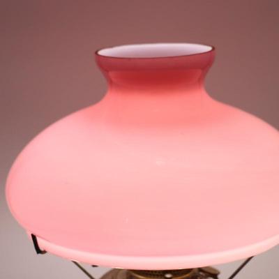 Pair of Pink Cased Tam O Shanter Glass Kerosene Lamp Shades