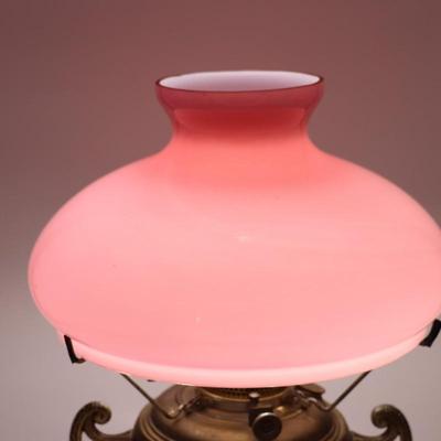 Pair of Pink Cased Tam O Shanter Glass Kerosene Lamp Shades